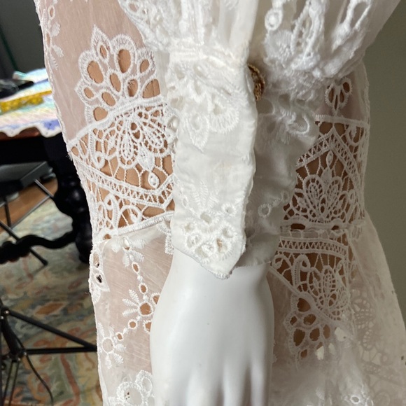 New NWT Bronx and Banco Adele Gown White Lace Maxi Dress XSmall XS Sheer Eyelet - Picture 9 of 16